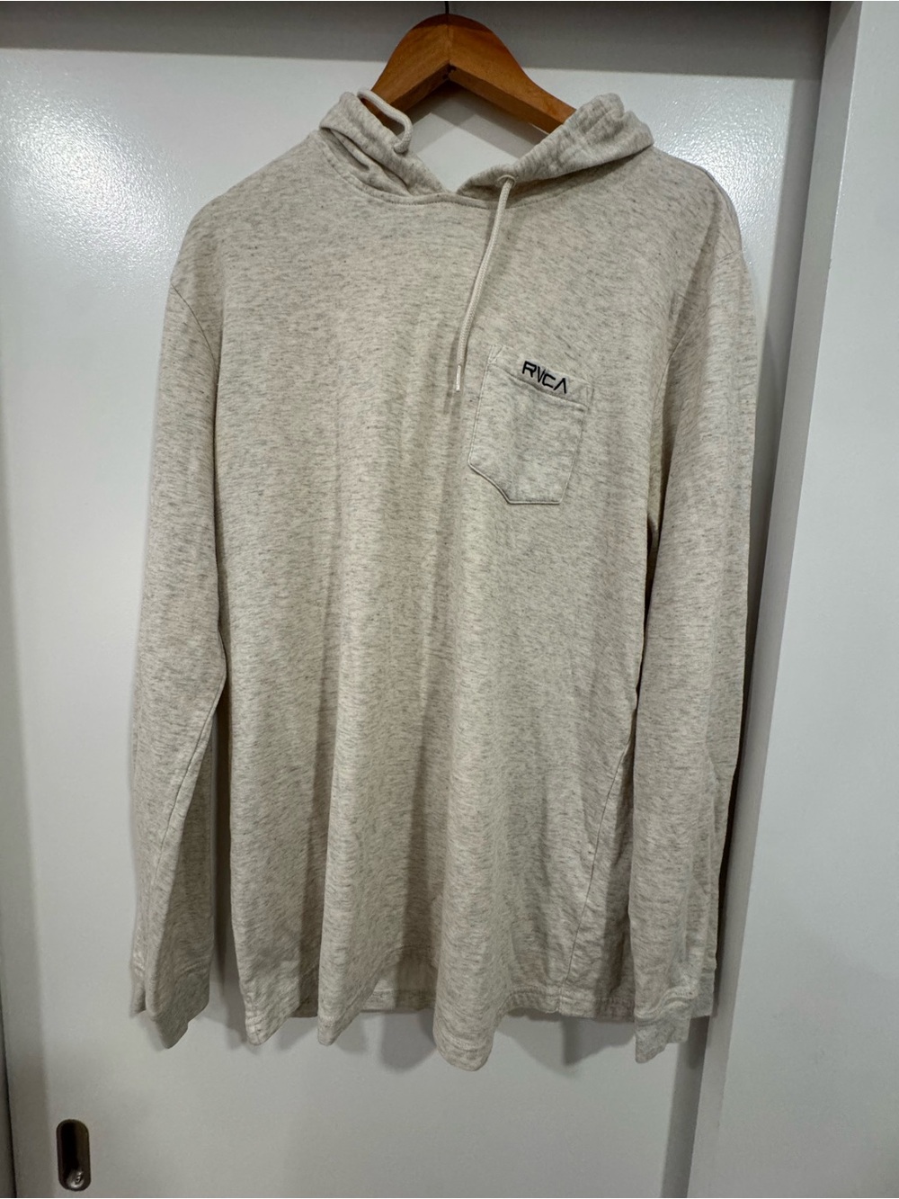 RVCA Men's Light Cream Heather Hooded Long Sleeve Shirt